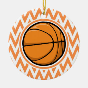 Basketball auf Orange und Weiß Zickzack Keramikornament