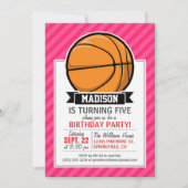 Basketball auf rosa Streifen, Streifen Einladung (Vorderseite)