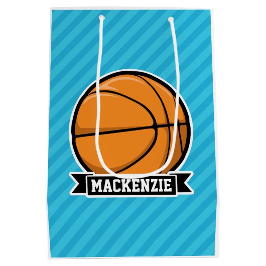 Basketball auf Sky Blue Stripes Mittlere Geschenktüte (Rückseite)