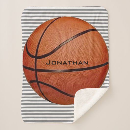 Basketball auf Streifen Design Sherpa Blankon Sherpadecke (Vorderseite)