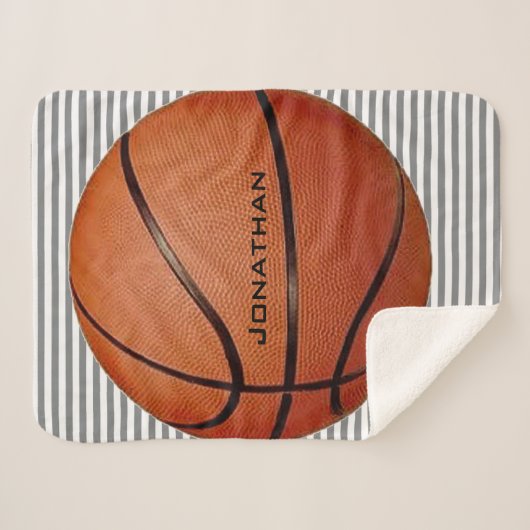 Basketball auf Streifen Design Sherpa Blankon Sherpadecke (Vorderseite (Horizontal))