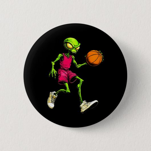 Basketball Außerirdische Langschläfchen Button (Vorderseite)