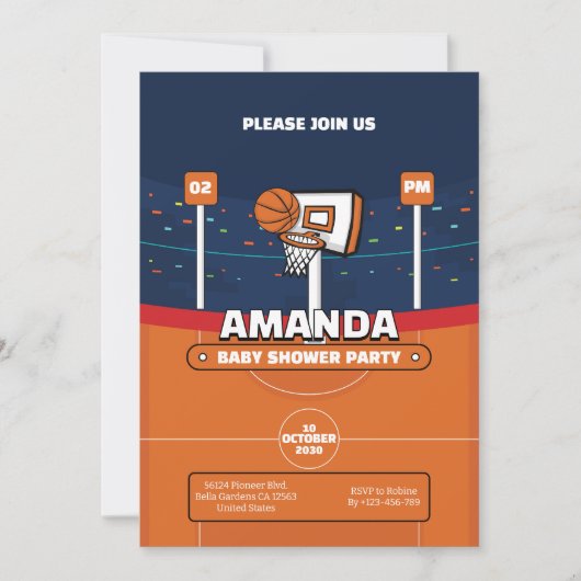 Basketball Baby Dusche Einladung (Vorderseite)