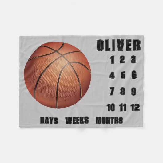 BASKETBALL Baby Milestone Fleecedecke (Vorderseite (Horizontal))
