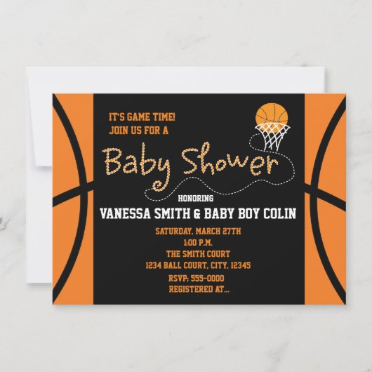 BASKETBALL BABY SHOWER Typografie Party Einladung (Vorderseite)
