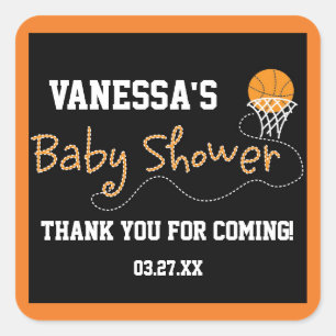 BASKETBALL BABY SHOWER TYPOGRAPHY-Aufkleber Quadratischer Aufkleber