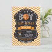 Basketball Babydusche Einladung Orange Zickzack (Stehend Vorderseite)