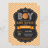 Basketball Babydusche Einladung Orange Zickzack (Vorne/Hinten)