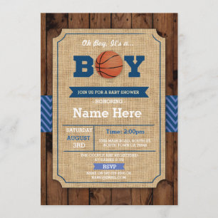Basketball Babydusche Oh Boy Blue Wood Einladung
