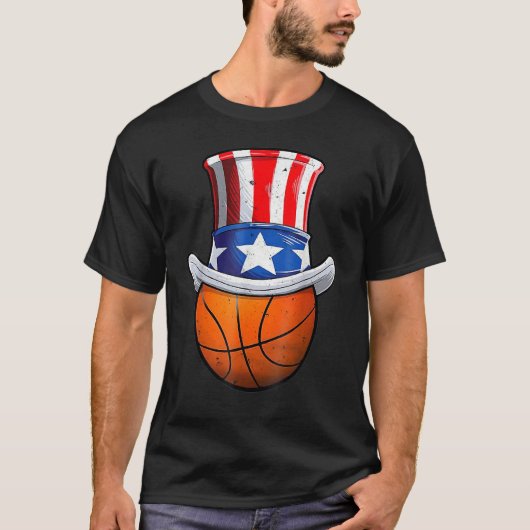 Basketball Ball 4th Of July Uncle Sam American Fla T-Shirt (Vorderseite)