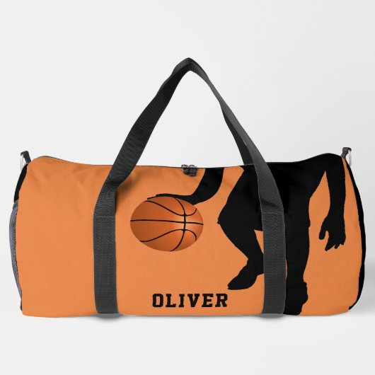 Basketball Ball Black Player Silhouette Name Kinde Duffle Bag (Rückseite)