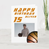 Basketball Ball Boy Foto Happy Birthday Karte (Vorderseite)