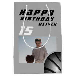 Basketball Ball Boy Foto Happy Birthday Medium Gi Mittlere Geschenktüte