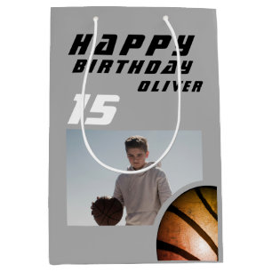 Basketball Ball Boy Foto Happy Birthday Mittlere Geschenktüte