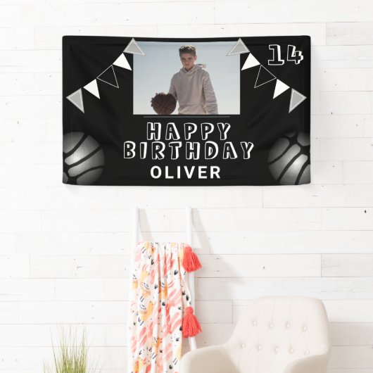 Basketball Ball Bunting Flags Schwarzes Foto Gebur Banner (Insitu)
