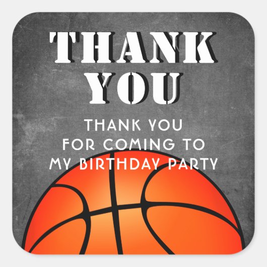 Basketball Ball Chalkboard Geburtstag Vielen Dank Quadratischer Aufkleber (Vorderseite)