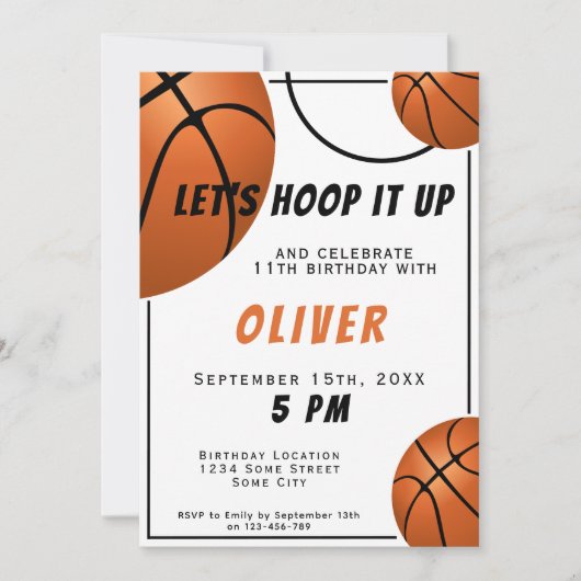 Basketball Ball Fun Sports Kids Birthday Einladung (Vorderseite)