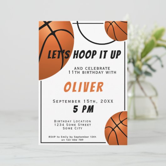 Basketball Ball Fun Sports Kids Birthday Einladung (Stehend Vorderseite)