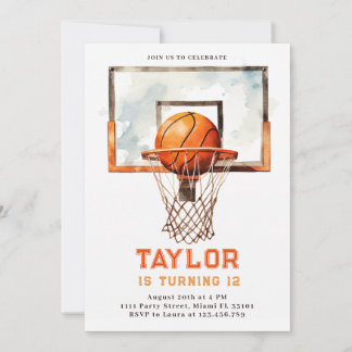Basketball Ball Hoop Watercolor Geburtstagsparty Einladung