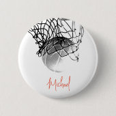 Basketball-Ball in Schwarz und Weiß - Ihr Name Button (Vorderseite)