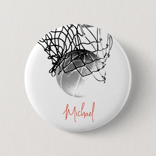 Basketball-Ball in Schwarz und Weiß - Ihr Name Button (Vorderseite)