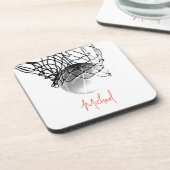 Basketball-Ball in Schwarz und Weiß - Ihr Name Getränkeuntersetzer (Linke Seite)