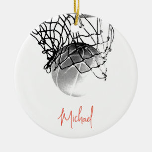 Basketball-Ball in Schwarz und Weiß - Ihr Name Keramik Ornament