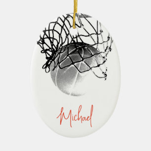 Basketball-Ball in Schwarz und Weiß - Ihr Name Keramik Ornament
