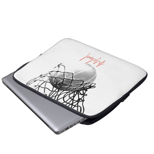 Basketball-Ball in Schwarz und Weiß - Ihr Name Laptopschutzhülle (Vorne Knopf)
