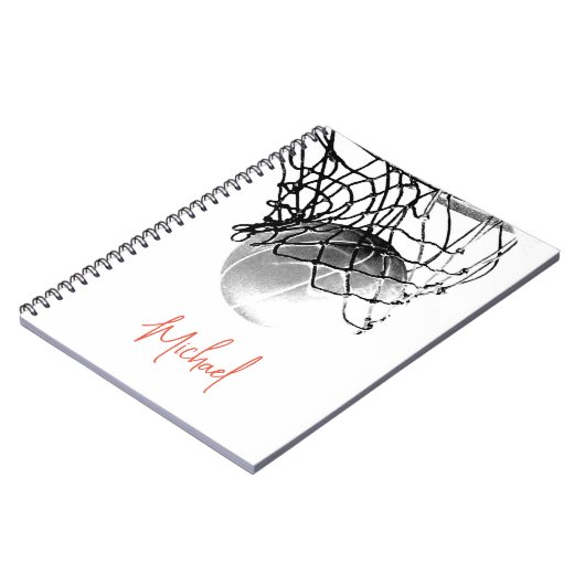 Basketball-Ball in Schwarz und Weiß - Ihr Name Notizblock (Linke Seite)