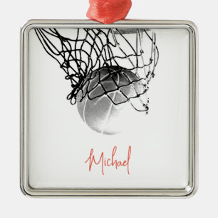 Basketball-Ball in Schwarz und Weiß - Ihr Name Ornament Aus Metall