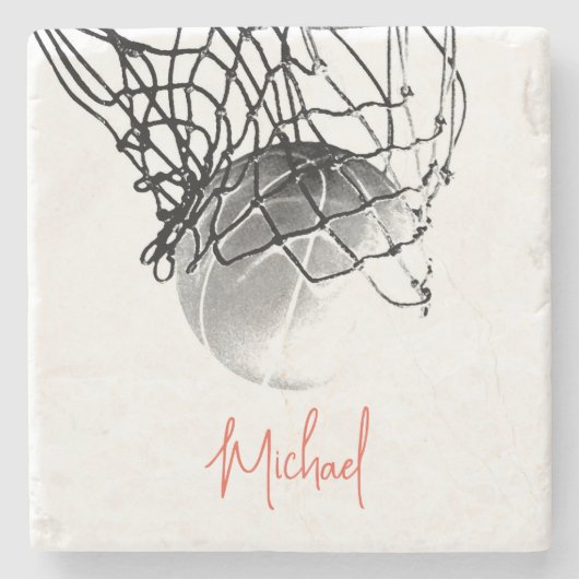 Basketball-Ball in Schwarz und Weiß - Ihr Name Steinuntersetzer (Vorderseite)