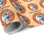 Basketball Ball Kinder Happy Birthday Age Foto Geschenkpapier (Rolleneckpunkt)