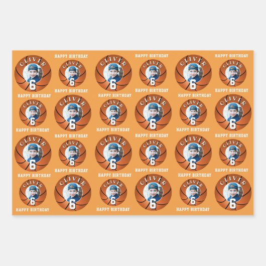 Basketball Ball Kinder Happy Birthday Age Foto Geschenkpapier Set (Vorderseite 3)