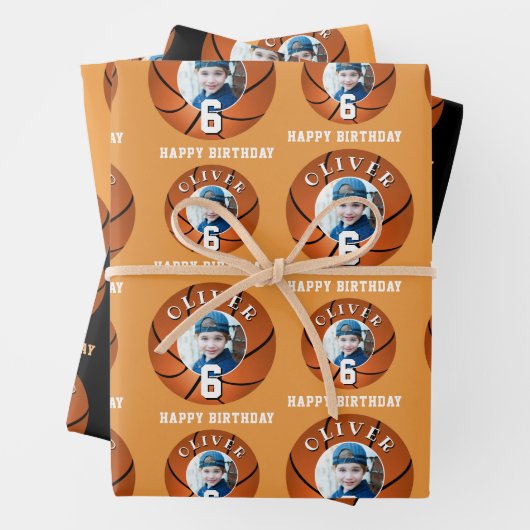 Basketball Ball Kinder Happy Birthday Age Foto Geschenkpapier Set (Beispiel)