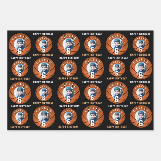 Basketball Ball Kinder Happy Birthday Age Foto Geschenkpapier Set (Vorderseite 3)