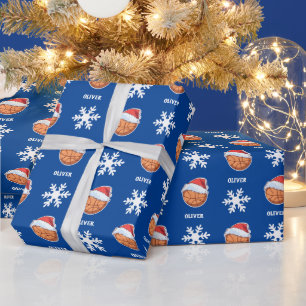Basketball Ball mit rotem Santa-Hut Schneeflocken Geschenkpapier