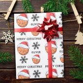 Basketball Ball mit roter Weihnachtsmannmütze Snow Geschenkpapier