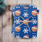 Basketball Ball mit Roter Weihnachtsmannmütze Snow Geschenkpapier Set