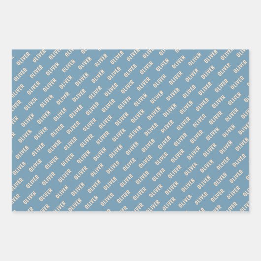 Basketball Ball Muster Blauer Name Geschenkpapier Set (Vorderseite)