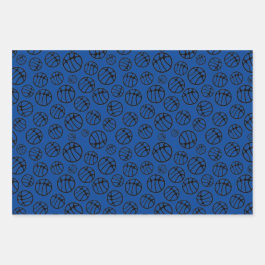 Basketball Ball Muster Blauer Name Geschenkpapier Set (Vorderseite 2)