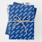 Basketball Ball Muster Blauer Name Geschenkpapier Set (Beispiel)