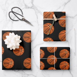 Basketball Ball Muster Kinder Geburtsname Geschenkpapier Set