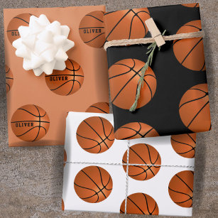 Basketball Ball Muster Kinder Geburtsname Geschenkpapier Set