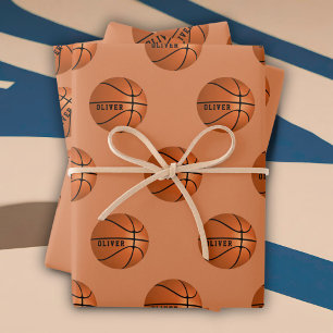 Basketball Ball Muster Kinder Name Geburtstag  Geschenkpapier Set
