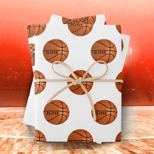 Basketball Ball Muster Kinder Name Geburtstag  Geschenkpapier Set