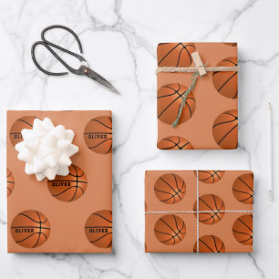 Basketball Ball Muster Kinder Name Sport Geschenkpapier Set