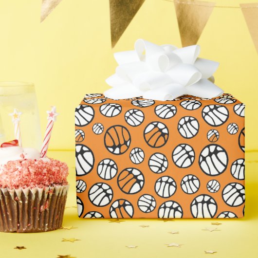 Basketball Ball Muster Orange Name Geschenkpapier (Geburtstagsparty)