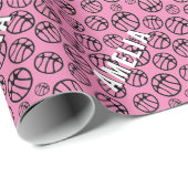 Basketball Ball Muster rosa Name Geschenkpapier (Rolleneckpunkt)