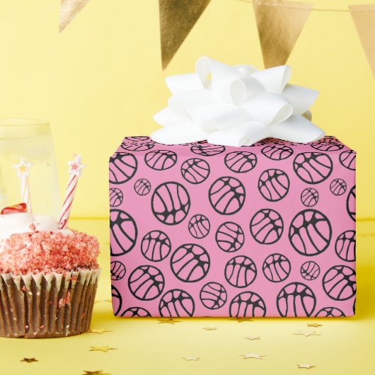 Basketball Ball Muster rosa Name Geschenkpapier (Geburtstagsparty)